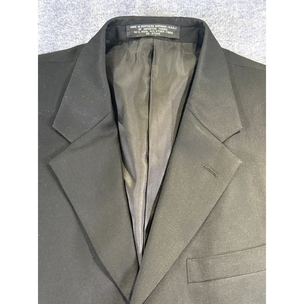 Albert Nipon Mens Suit Blazer Black 3 Button Wool Blend Jacket Formal Business